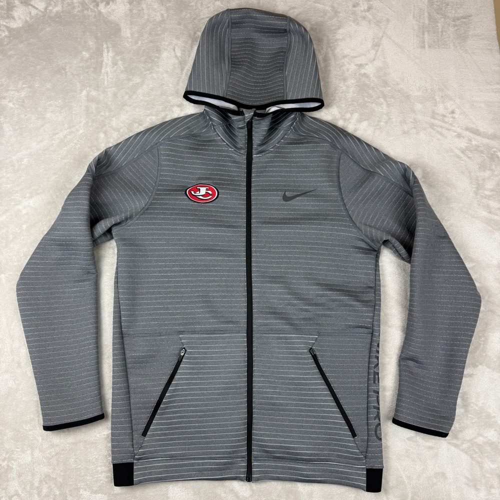 Nike Pro Training Hoodie Men Medium Gray Striped Full Zip Athletic Active EUC